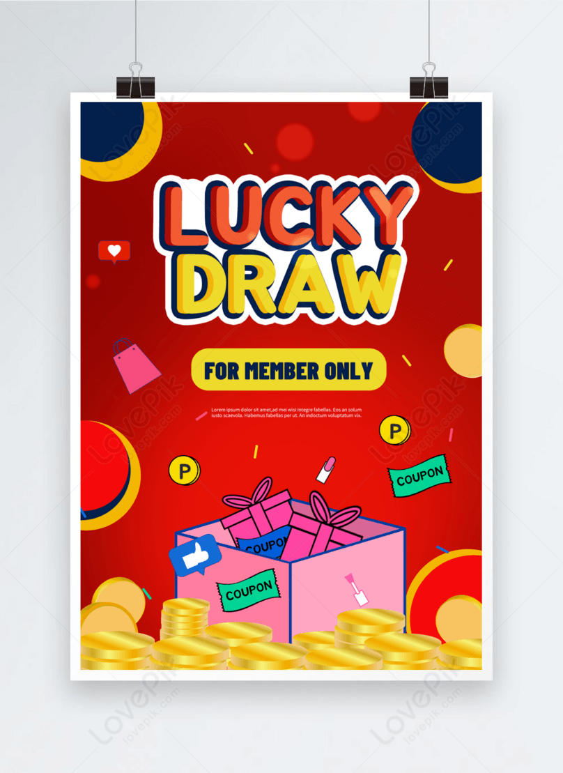 Gold lucky draw illustration red poster template image_picture free