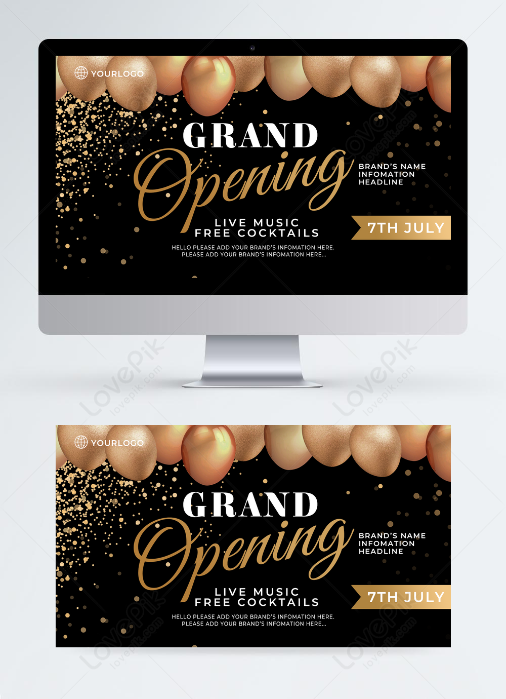 Black Gold Sequin Balloon Opening Ceremony Publicity Banner Template ...