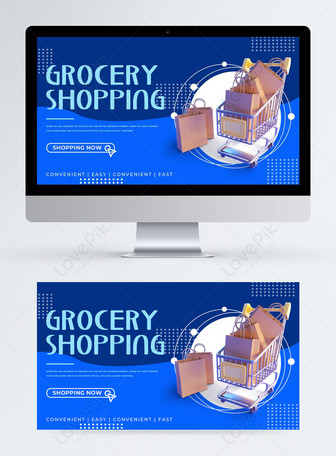Blue shopping cart shop online shopping landing page UI Poster, Landing page UI grocery store online shopping blue pop shopping cart shopping template