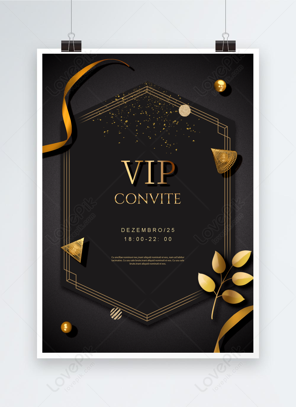 Gold leaf ribbon border senior members meeting invitation template ...