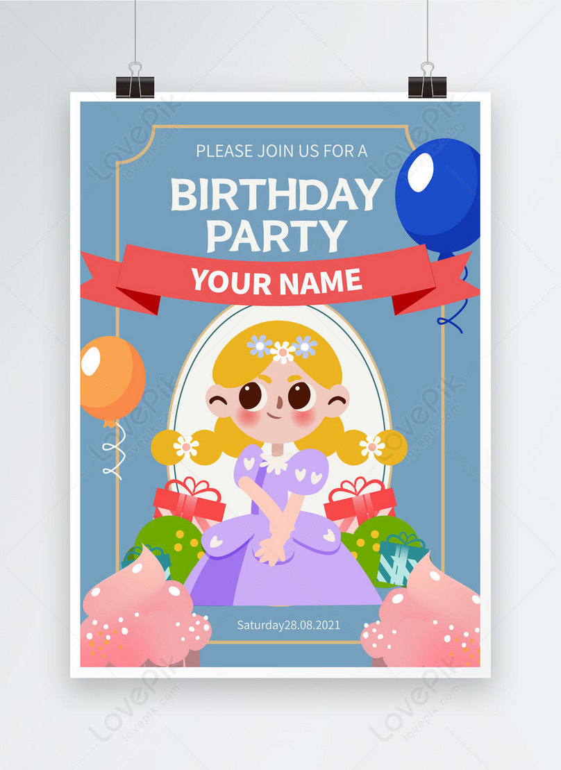 Invito Di Compleanno Carina Principessa Poster PSD Immagine Gratis, Modelli download su Lovepik