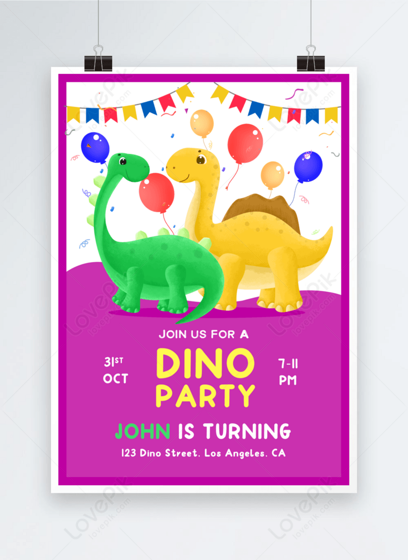 Dinosaur party red cartoon invitation poster template image_picture ...