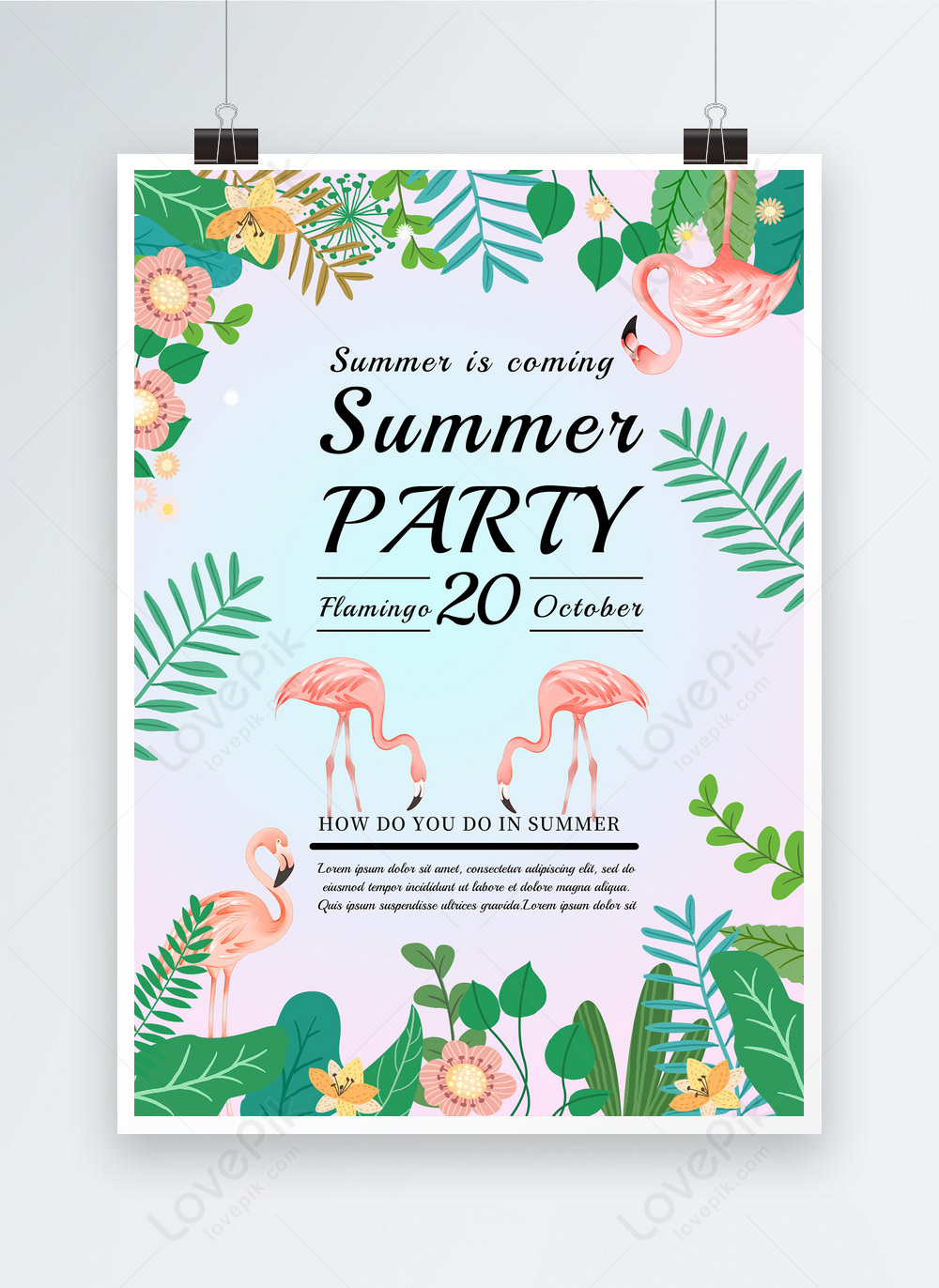 Flamingo summer hello grass flamingo theme party greeting card template ...