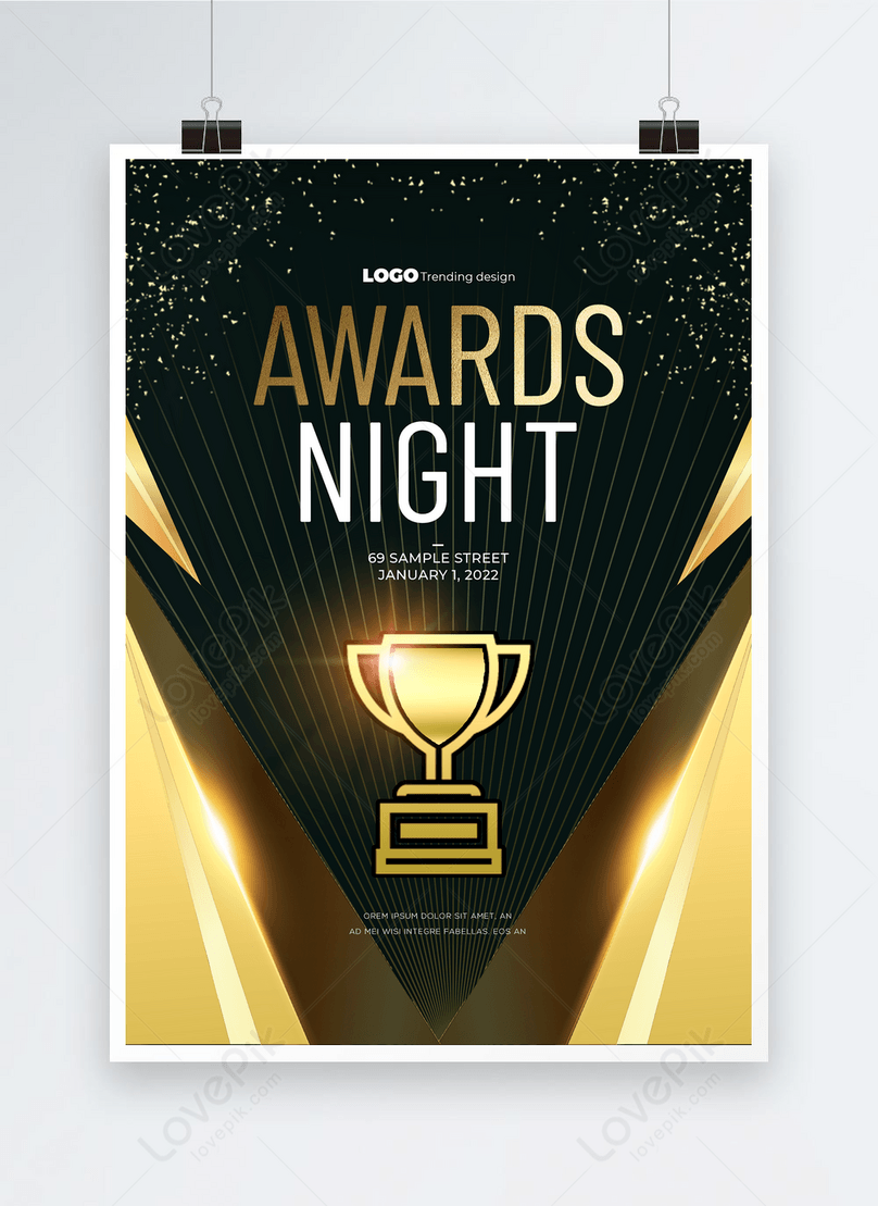 Golden trophy awards party poster template image_picture free download ...