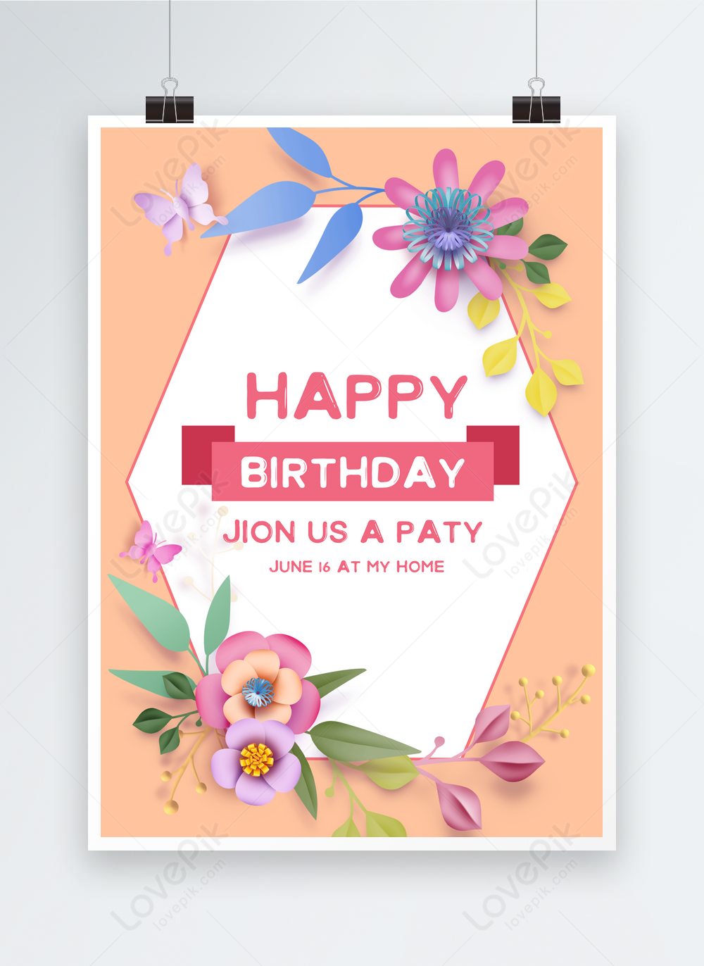 Birthday Card With Paper Cut Floral Border Template Imagepicture Free