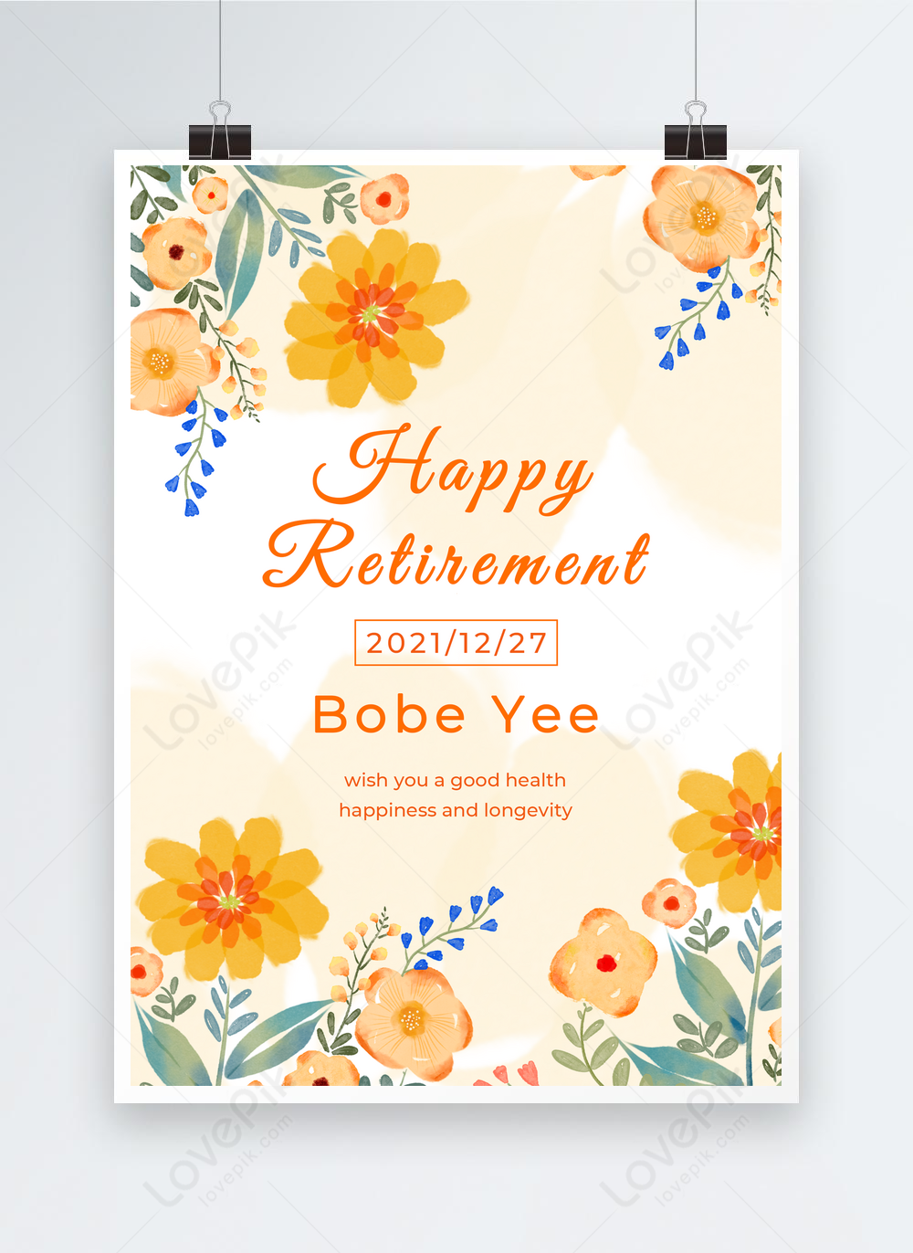 Retirement floral creative simple blessing greeting card template image ...