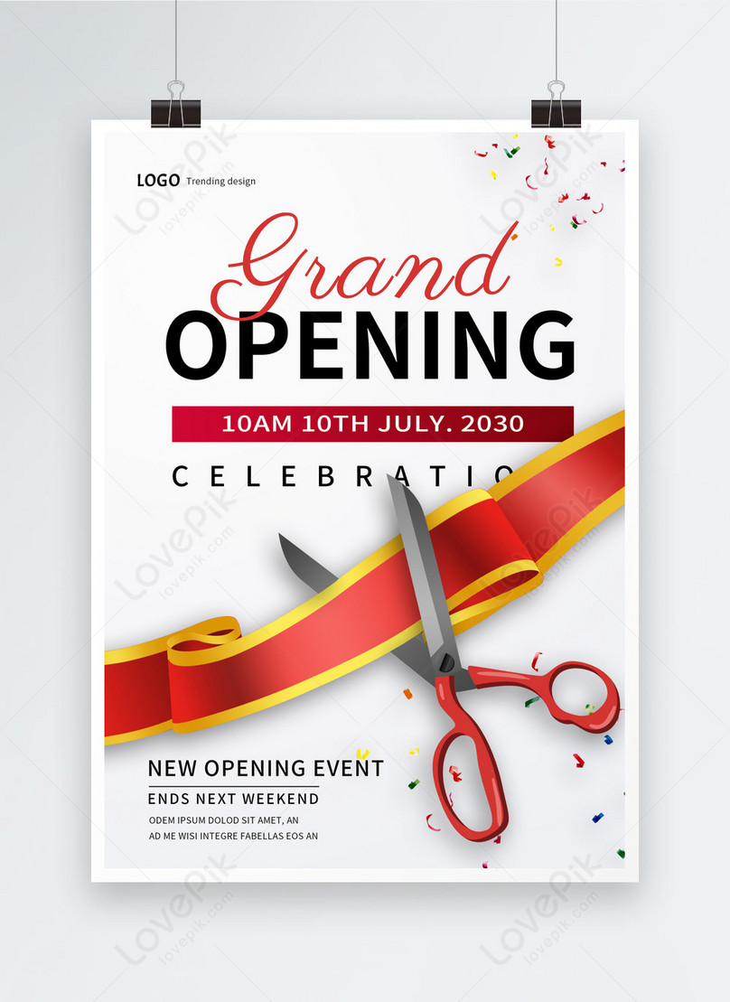 Ribbon cutting opening ceremony ribbon bow promotional poster template ...