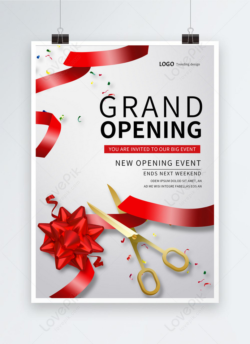 Simple geometric ribbon cutting opening poster template image_picture ...