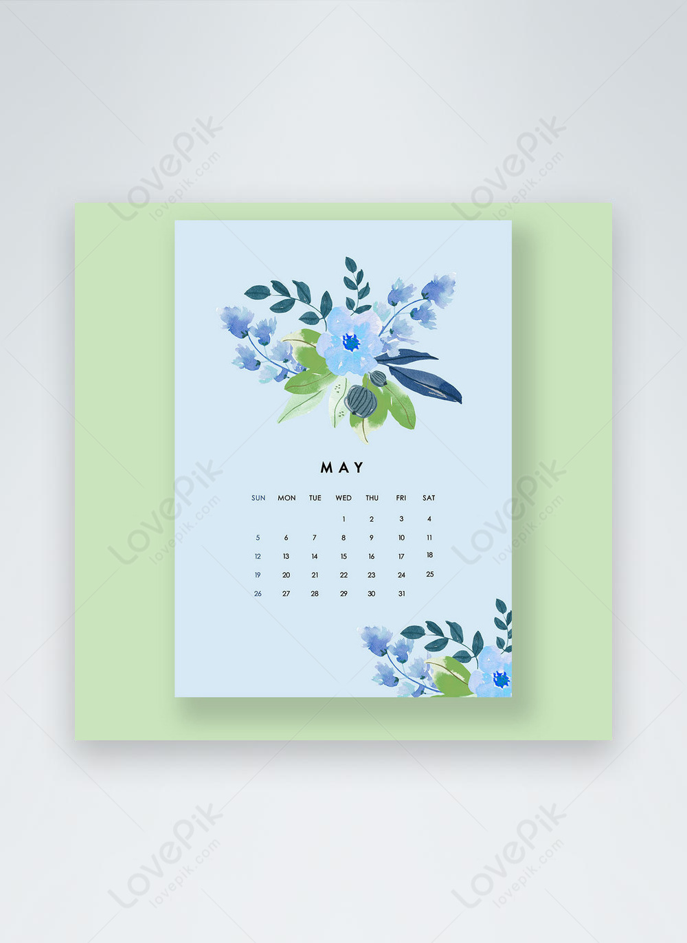 Template Templat Bunga Biru Bulan Kalender 2024 Untuk Diunduh Gratis ...