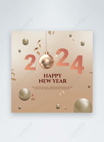 Golden hanging ball 2024 happy new year holiday social media advertising, 2024, new year, festival template