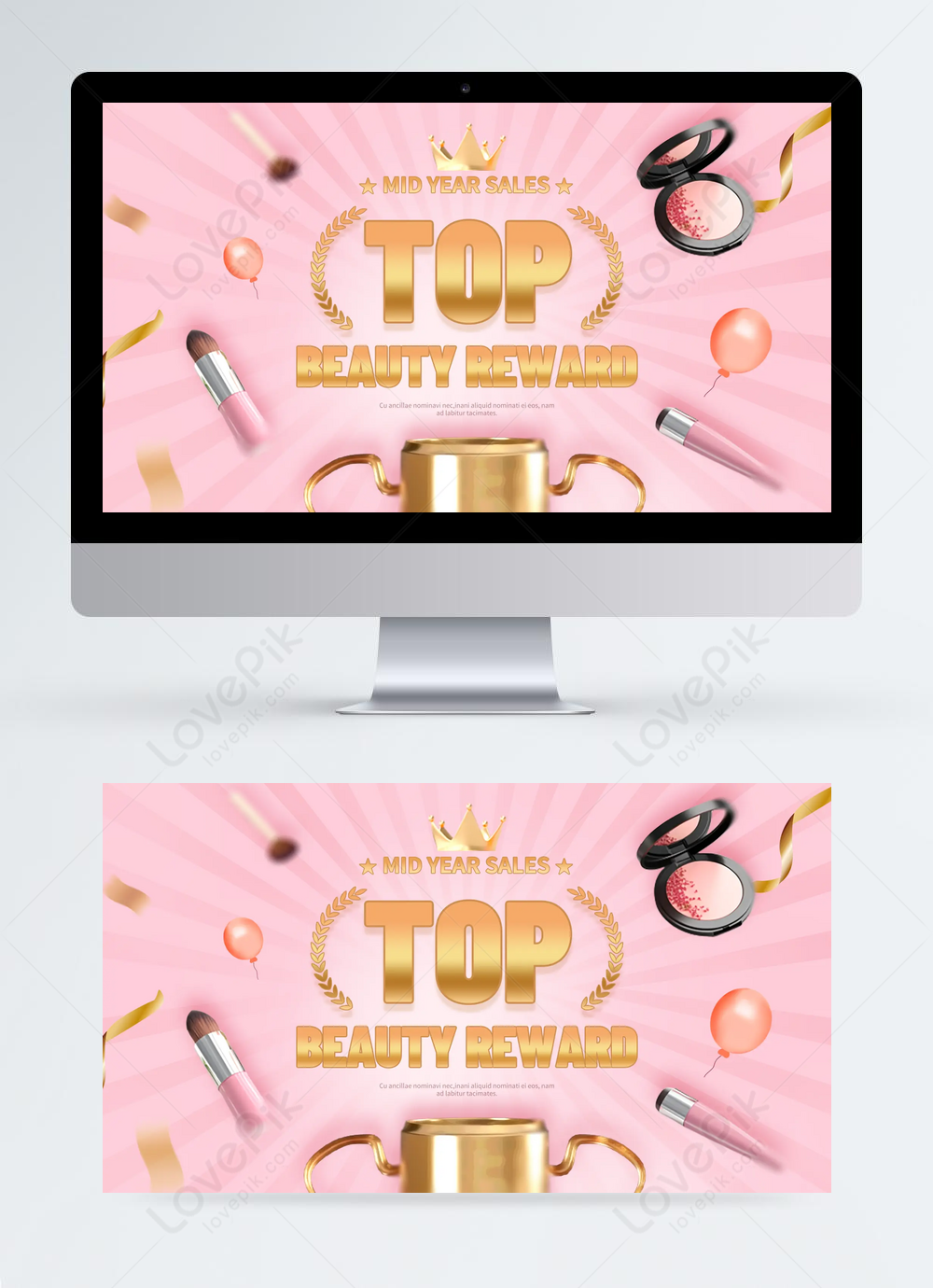 Midyear sales first place reward beauty pink banner template image