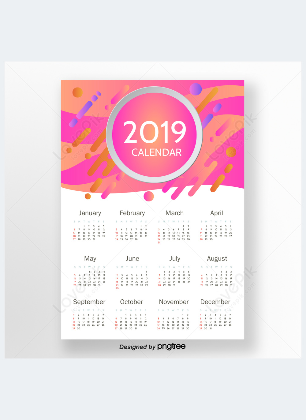 Pink symphony gradient fluid 2019 calendar template image_picture free ...