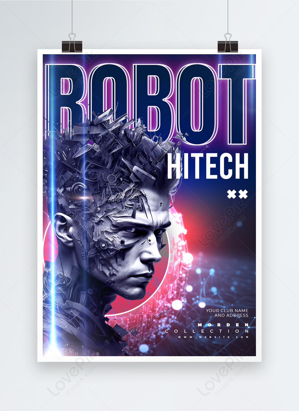 Artificial intelligence robot high-tech cyberpunk promotional poster ...