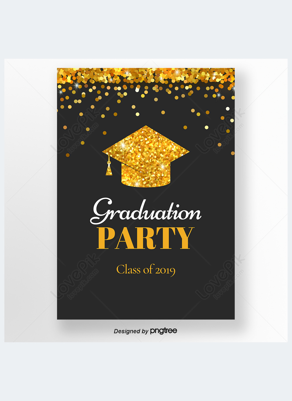 Black gold sequined graduation cap graduation party invitation template ...