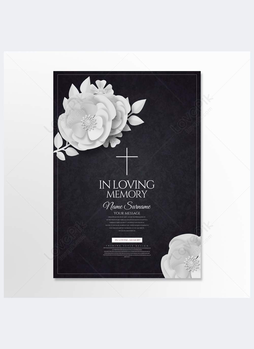 Elegant funeral invitation with white paper cut flowers template image ...