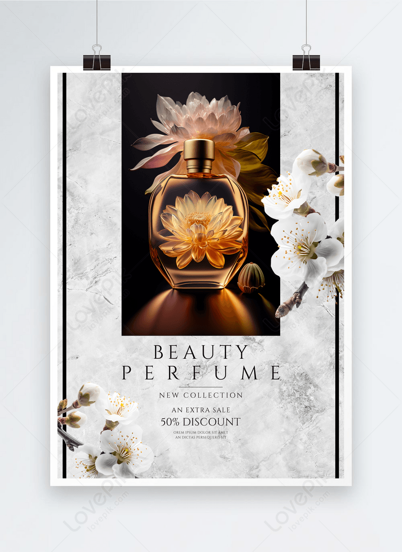 Flower and plant female perfume fragrance promotional poster template ...