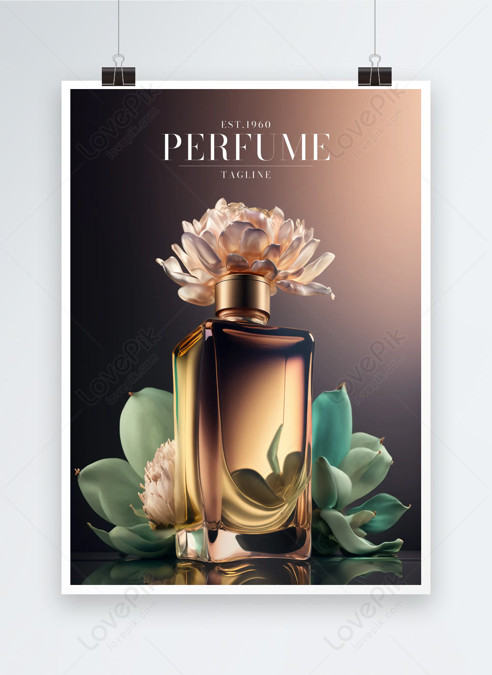 Floral and botanical womens perfume fragrance promotional poster ...