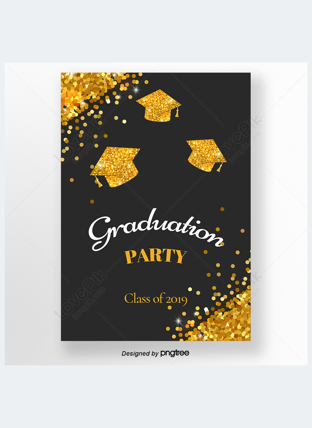 Golden sparkle graduation cap 2019 graduation party invitation template ...