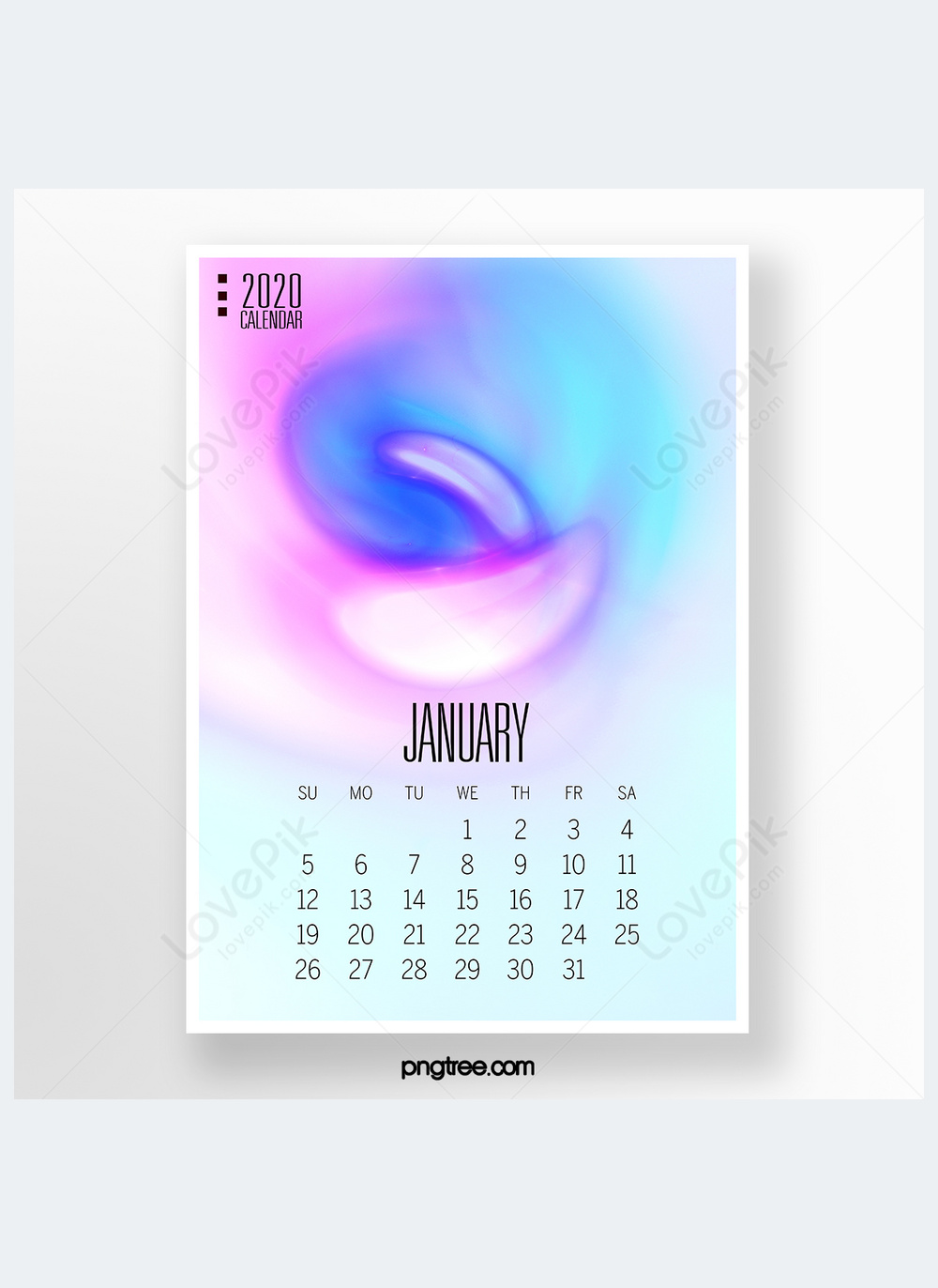 January 2020 gradient flow halo calendar template image_picture free