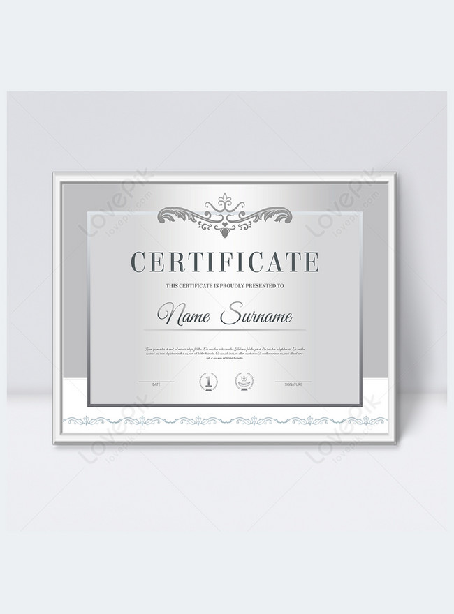 Simple European Pattern Silver Border Certificate Template Image 