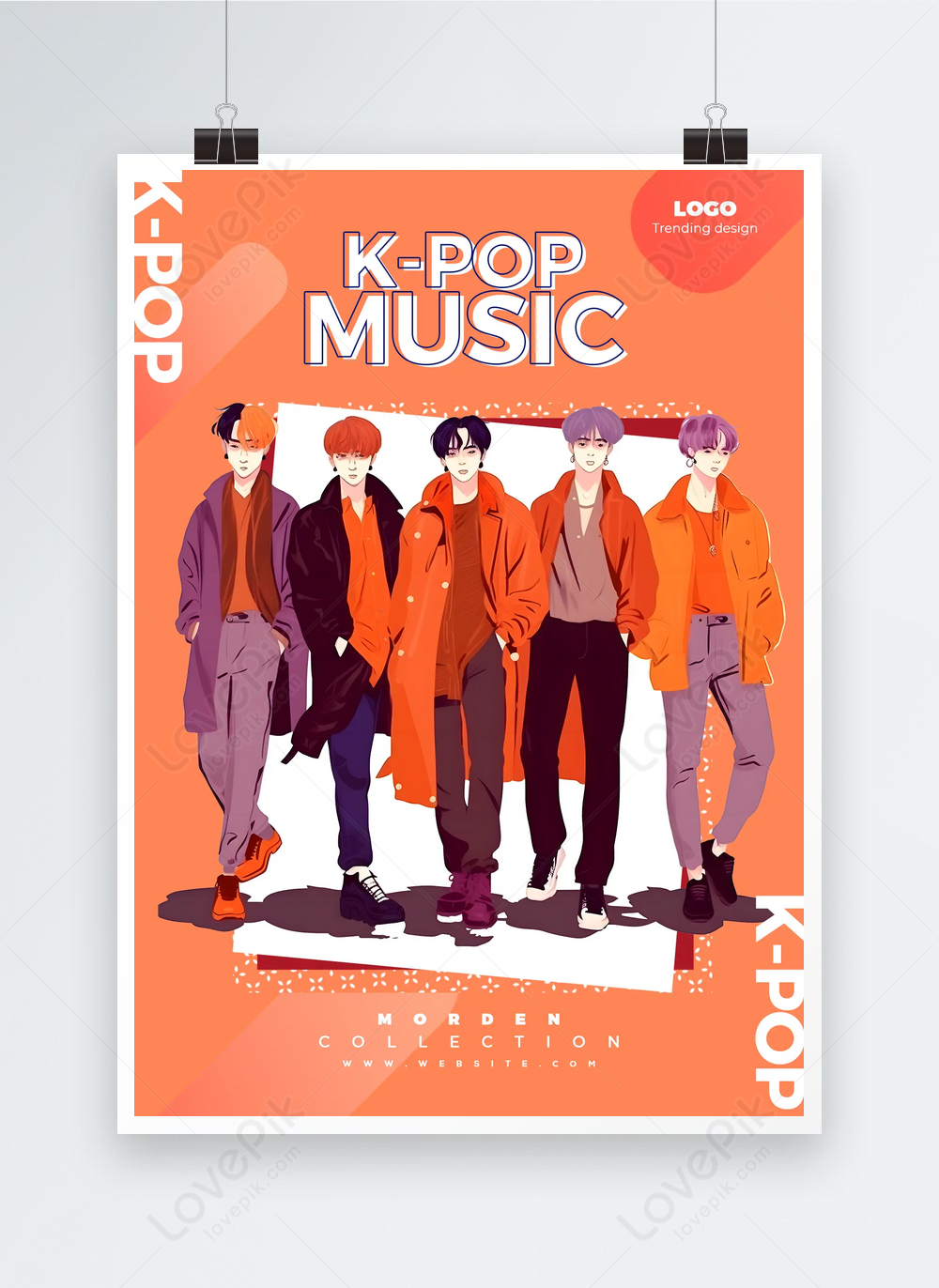 Korean Boy Band Kpop Music Party Cartoon Illustration Promotional Poster Template Image Picture