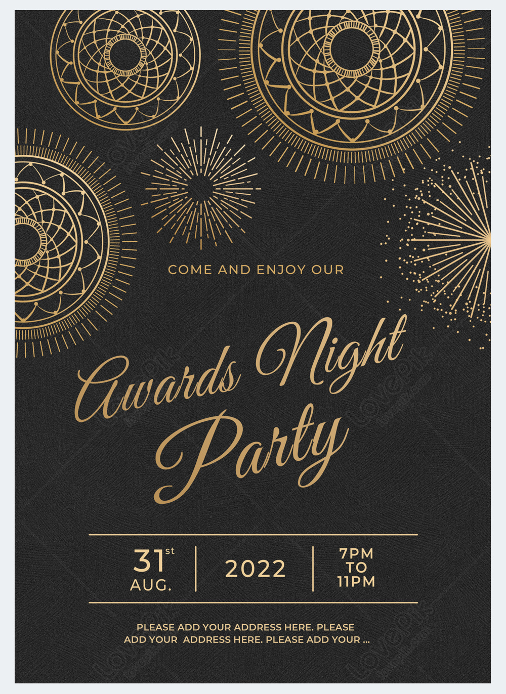 Award Ceremony Party Invitation Circular Pattern Black Gold Template Template Image Picture Free