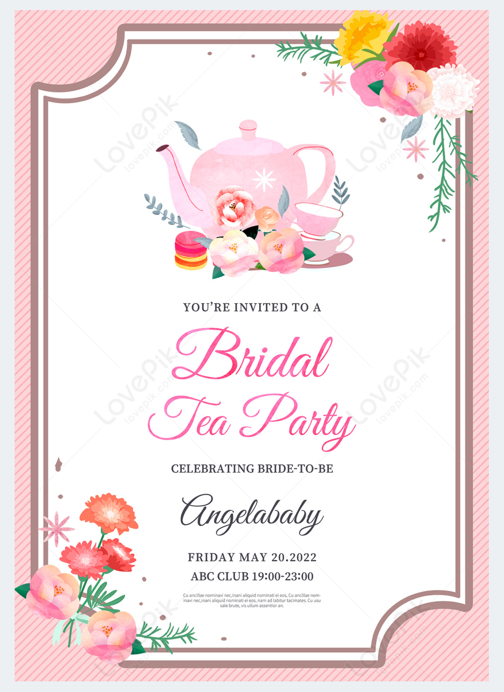 Bouquet bridal tea party pink invitation template image_picture free ...