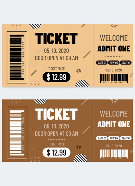 Music festival concert brown tickets, Tickets, concert, music Festival template