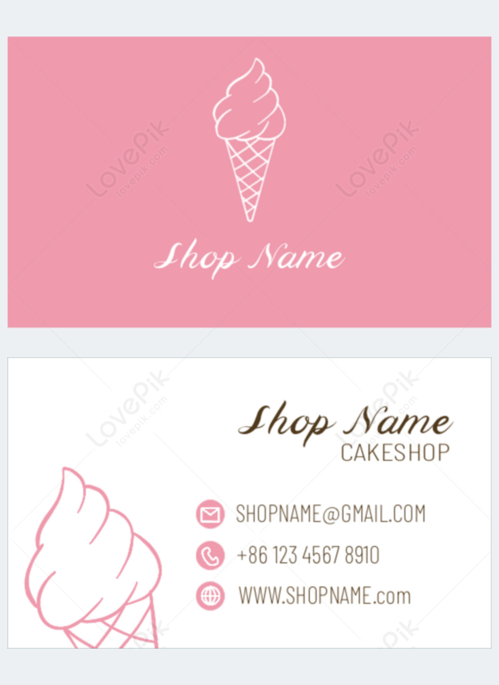 Cute pink business card for cake ice cream dessert shop template image ...