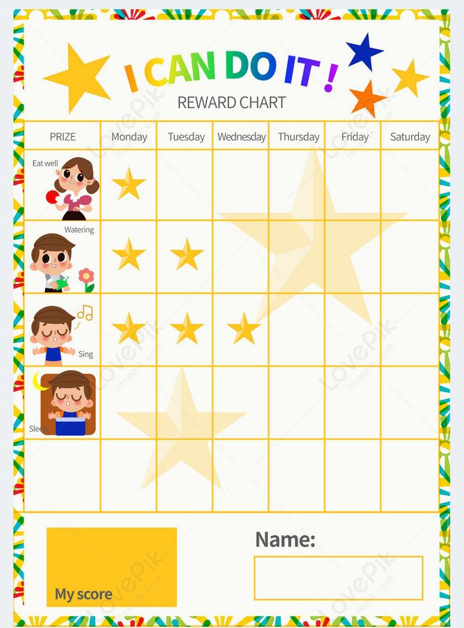 Childrens daily rewards chart cute cartoon poster template image ...