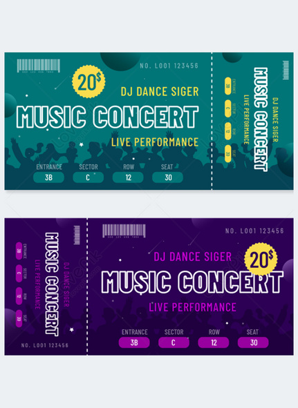 Character silhouette concert color tickets, Tickets, Admission ticket, concert template