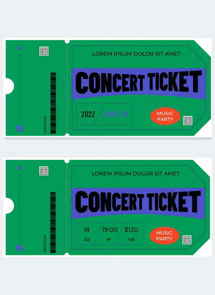 Concert modern style green ticket template, concert, Admission ticket template