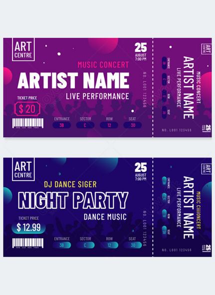 Silhouette Music Festival Concert Ticket, Tickets, concert, Admission ticket template