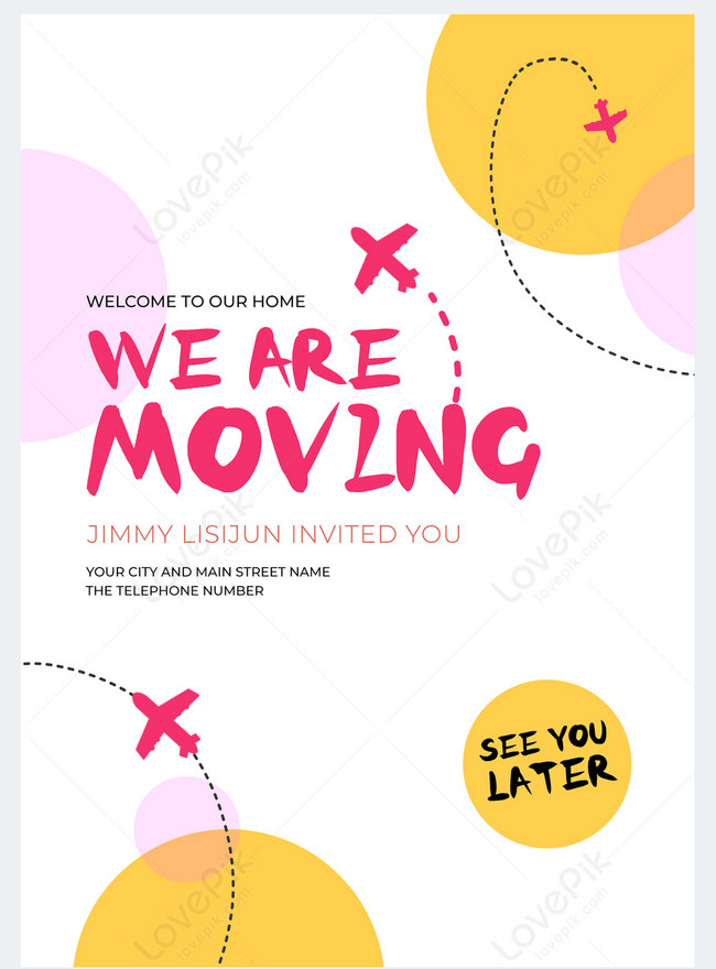 Flight route color block moving notice greeting card template image ...