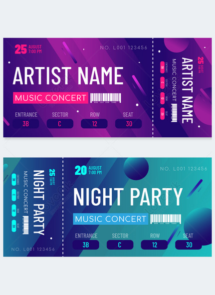 Geometric color block concert abstract style gradient tickets, Tickets, concert, Admission ticket template