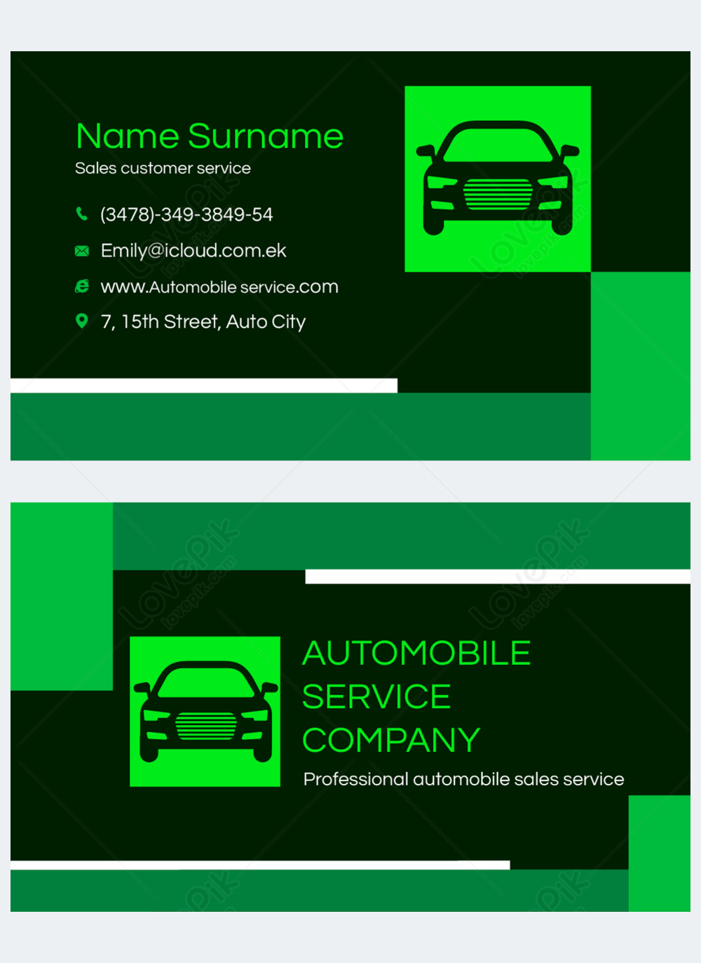 Car sales company green business card template image_picture free