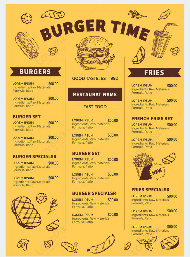 Burger time deals menu