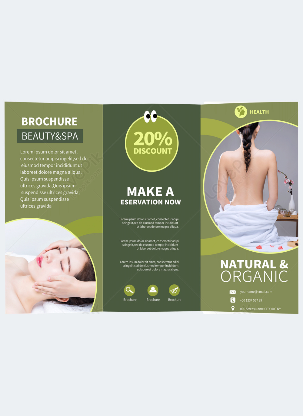 Health spa tri-fold brochure green template template image_picture free ...