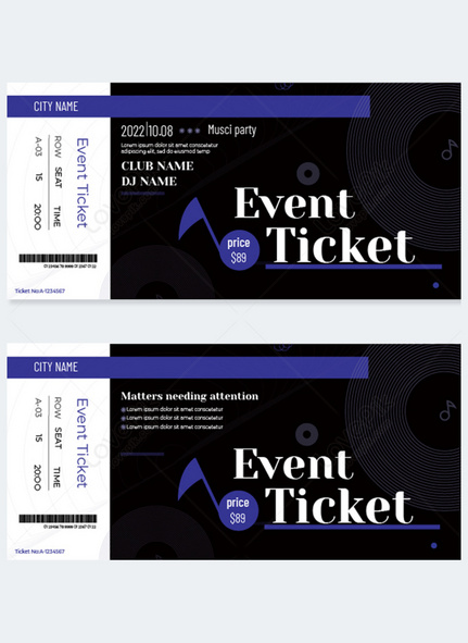 Music modern fashion ticket template, music Festival, Tickets template