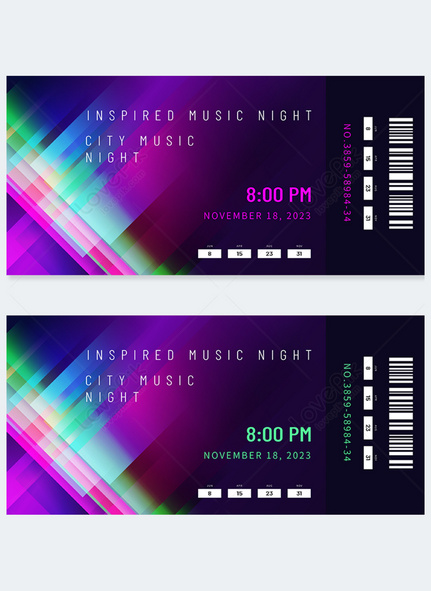 Music tickets gradient color glare template, Admission ticket, music tickets template