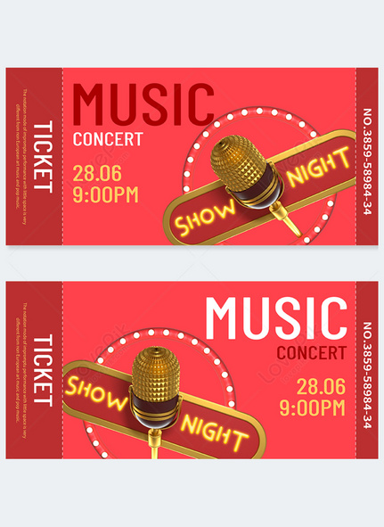 Music admission ticket red template, music tickets, Admission ticket template