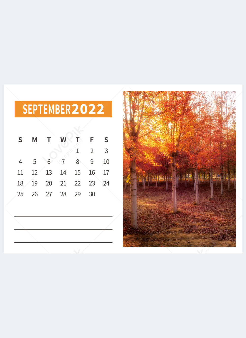 Photo landscape calendar template september calendar template image