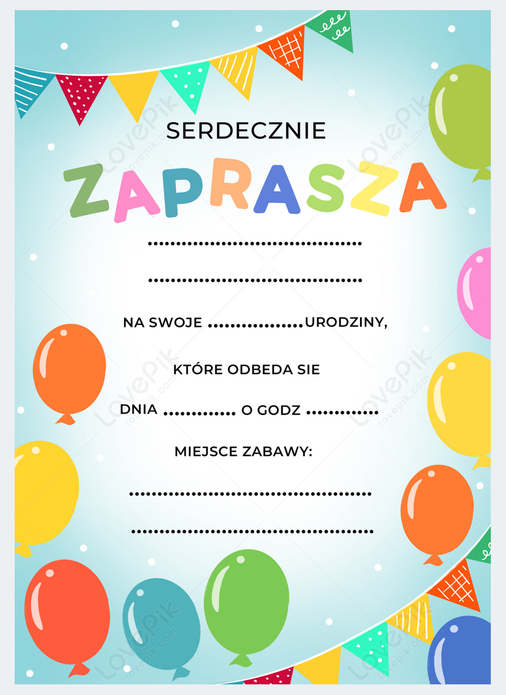 Polish birthday invitation balloon bunting template template image ...