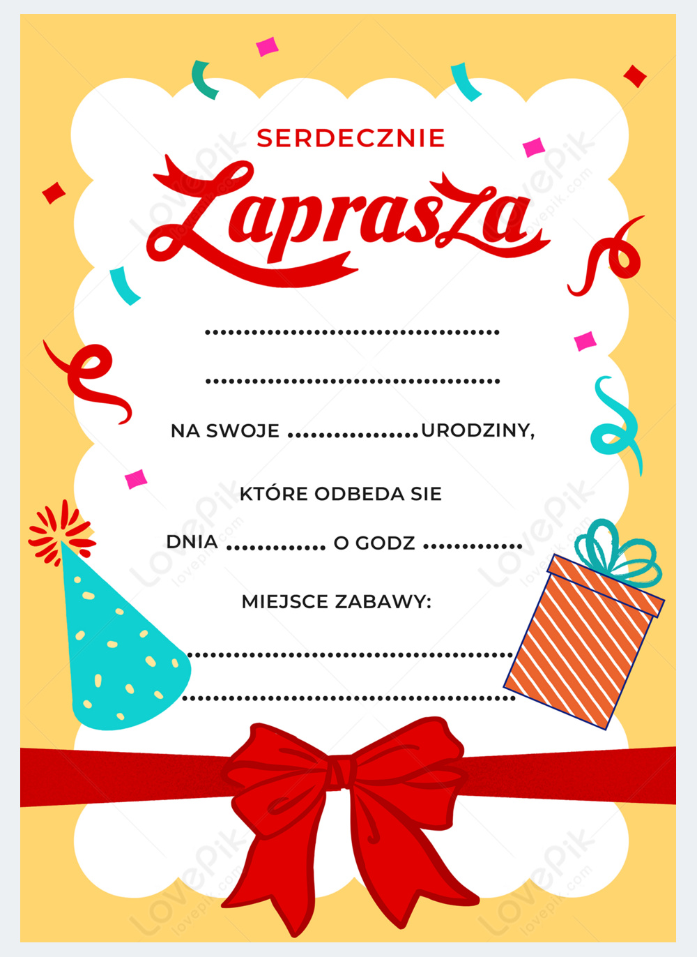 Polish birthday invitation bow color template template image_picture ...