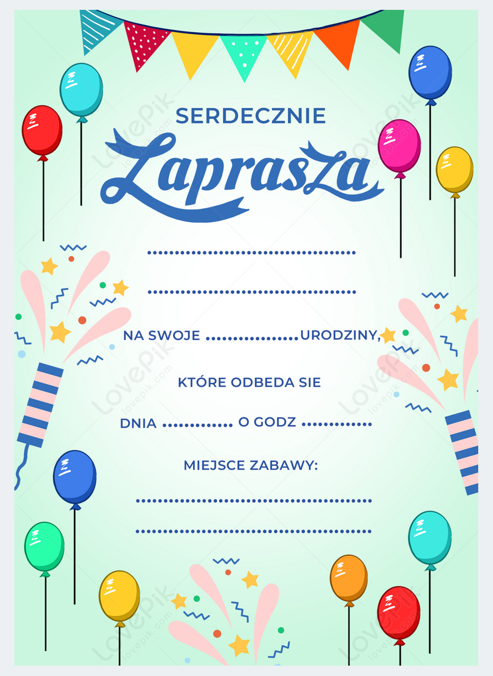 Polish birthday invitation party balloons color template template image ...