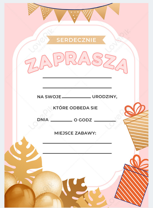Polish birthday invitation pink gold template template image_picture ...