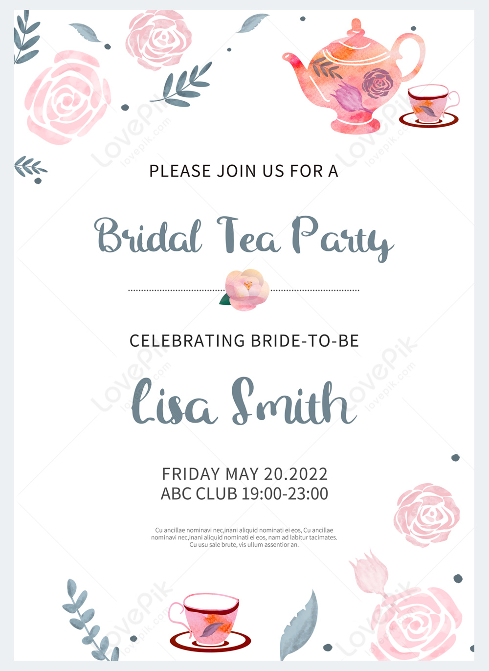 Rose Flowers Bridal Tea Party Invitation Template Imagepicture Free Download 466855011