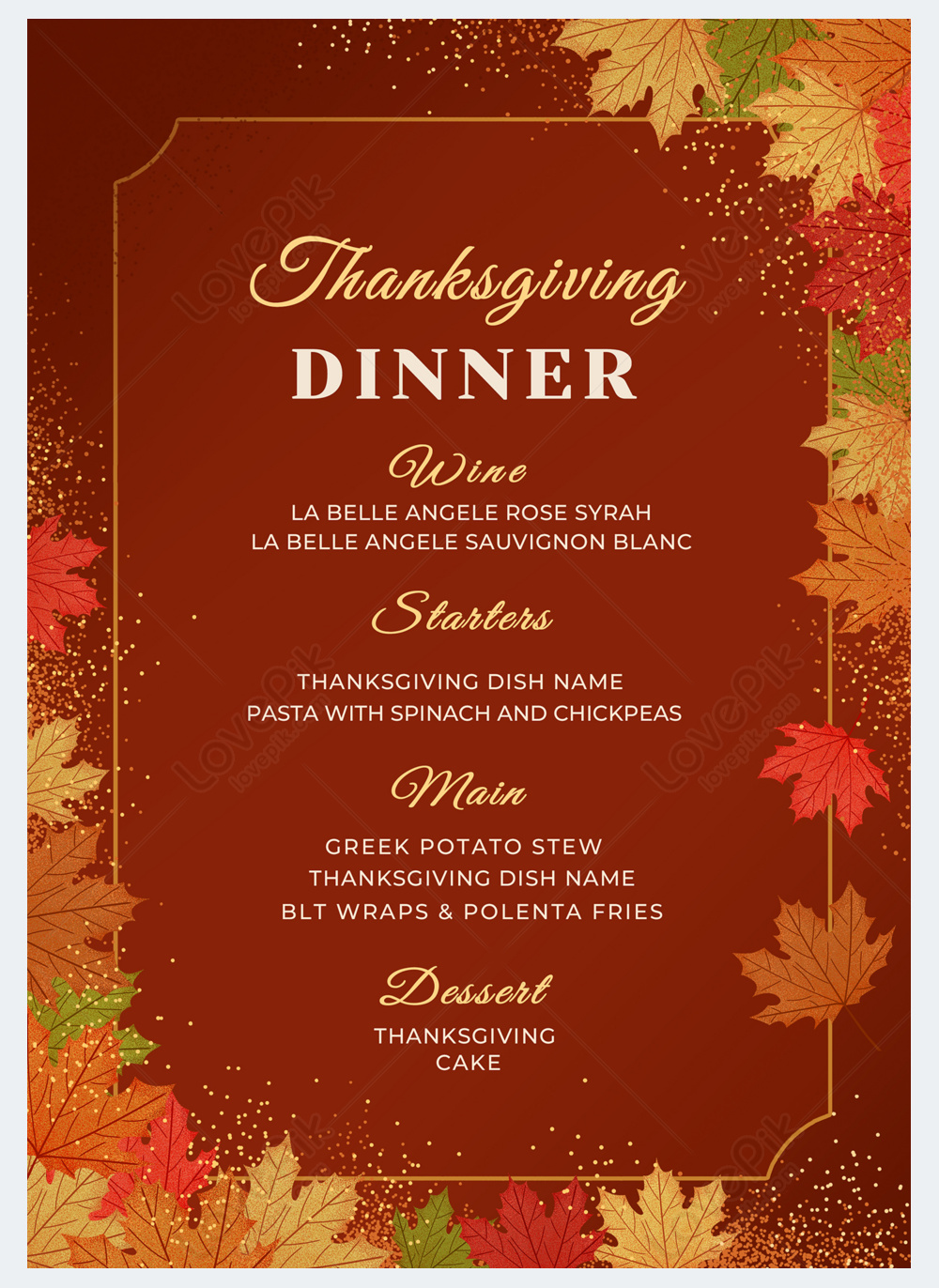 Thanksgiving menu illustration maple leaf red template template image ...