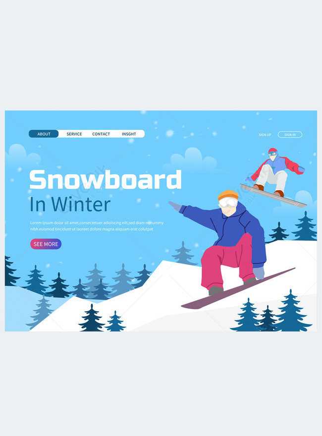 Winter snowboarding sport light blue cartoon poster template image ...