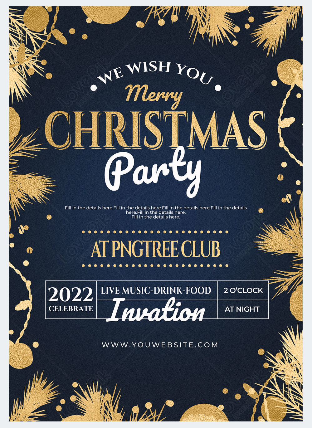 Exquisite style royal blue invitation to christmas party template image ...